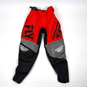 Fly Racing F-16 Riding Pants Youth Sz 20 Red Black White Adj Waist Padded Motocr